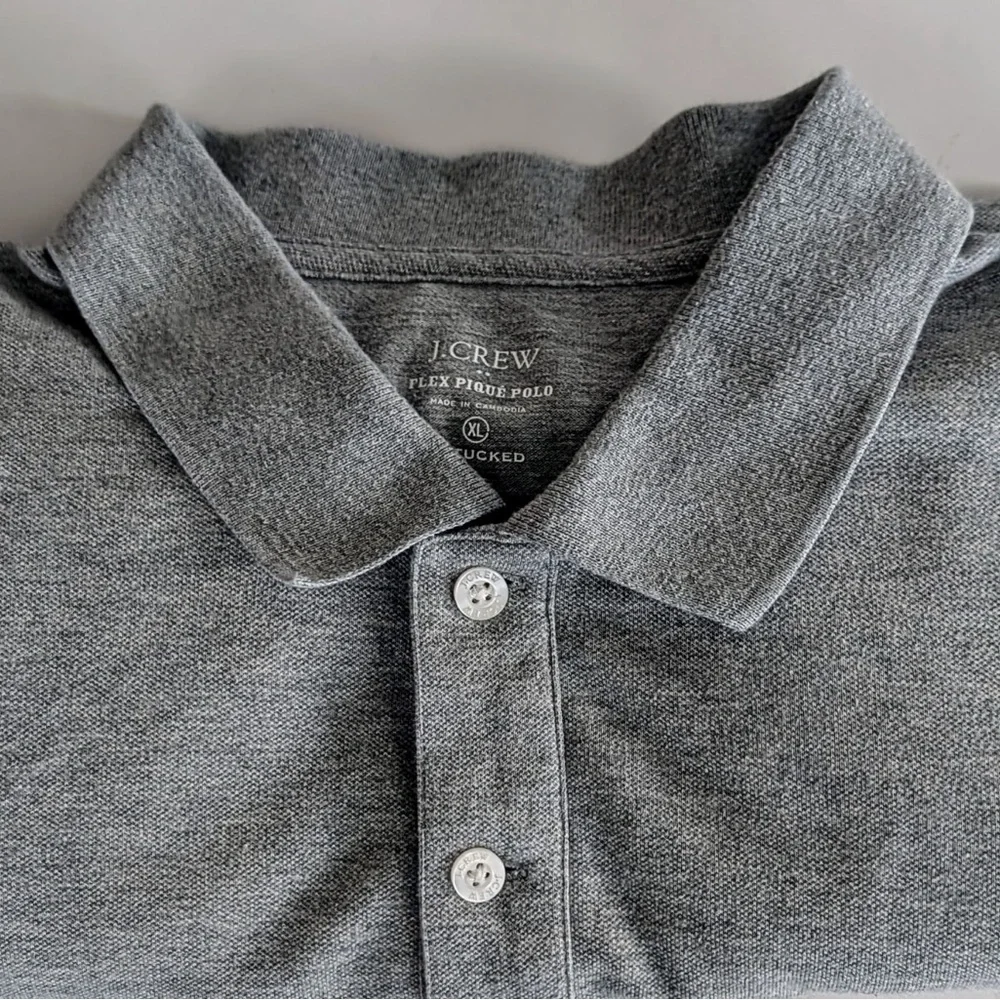 JCrew Flex Pique Polo Untucked Mens XL Gray Short Sleeve 2 button collar